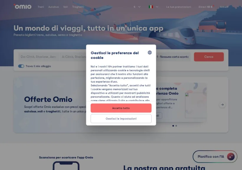 Schermata della pagina offerta di Omio
