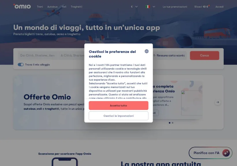 Schermata della pagina offerta di Omio