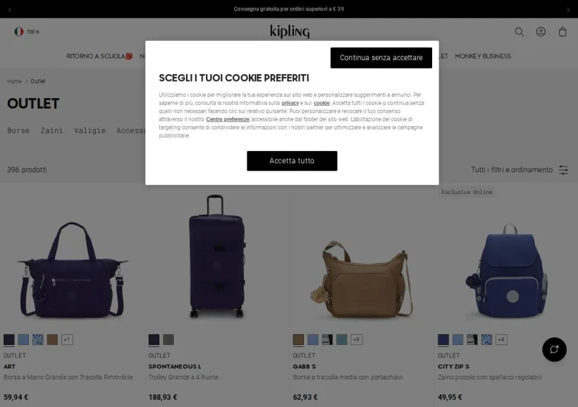 Schermata della pagina offerta di Kipling