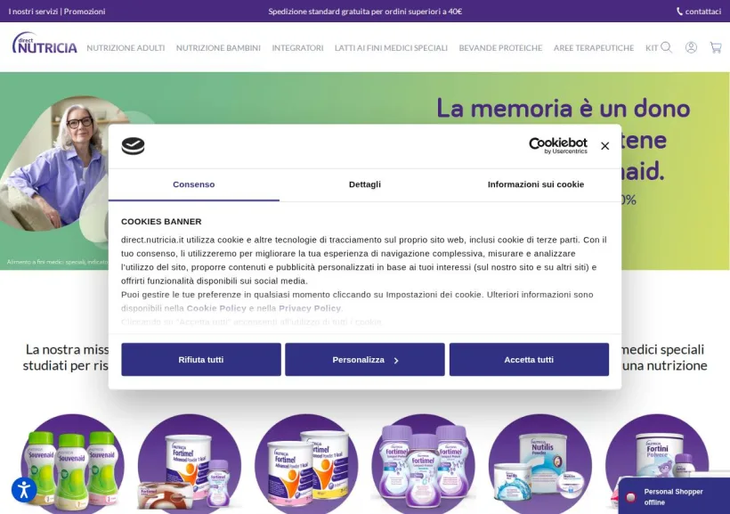 Schermata della pagina offerta di Nutricia