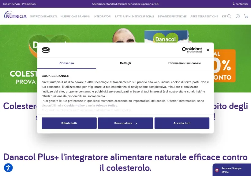 Schermata della pagina offerta di Nutricia