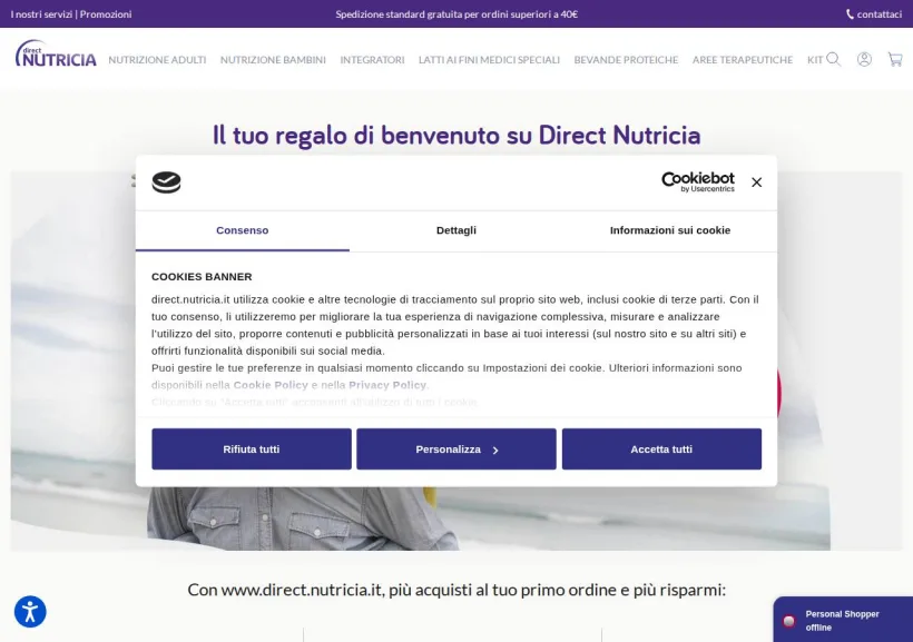 Schermata della pagina offerta di Nutricia