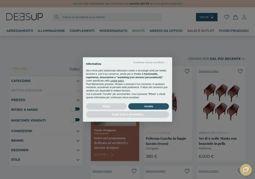 Schermata della pagina offerta di Deesup