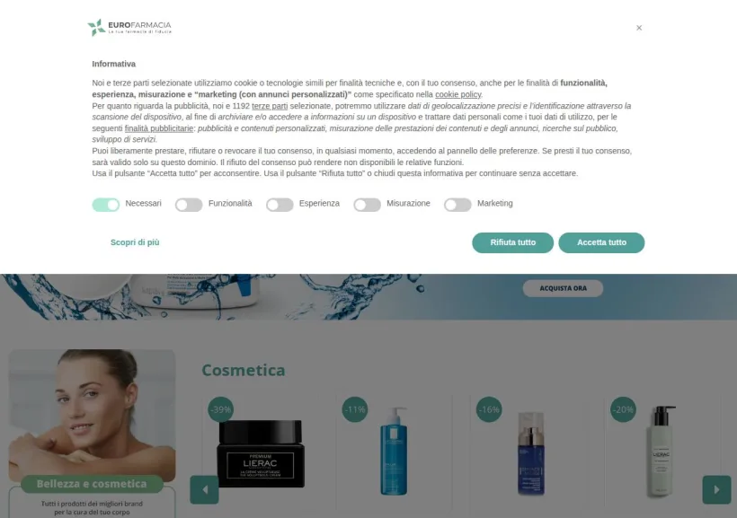 Schermata della pagina offerta di Eurofarmacia