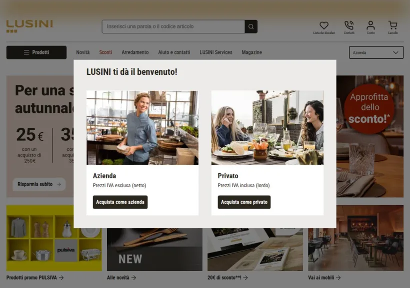 Schermata della pagina offerta di Lusini