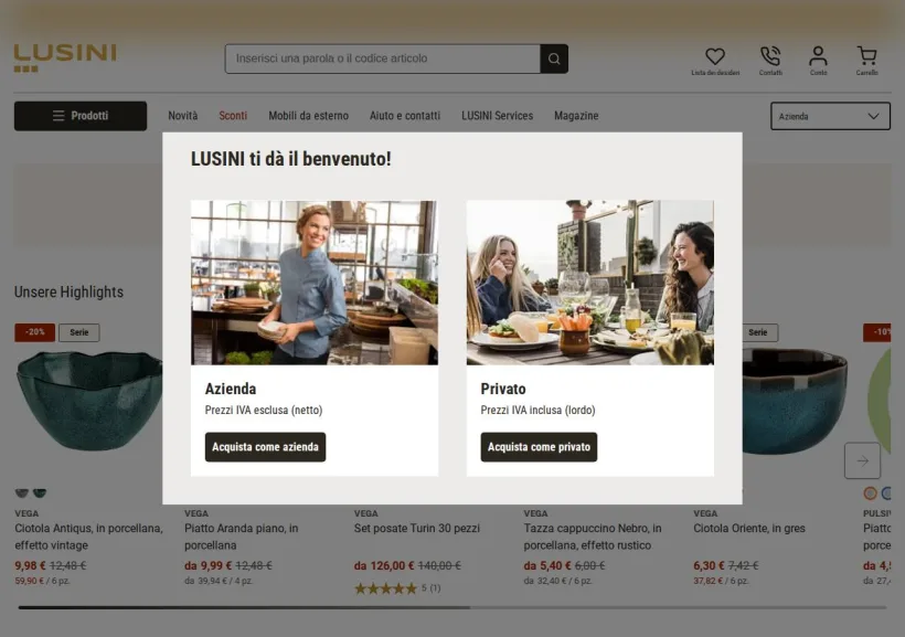 Schermata della pagina offerta di Lusini
