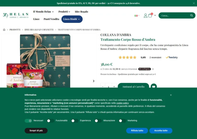 Schermata della pagina offerta di Helan
