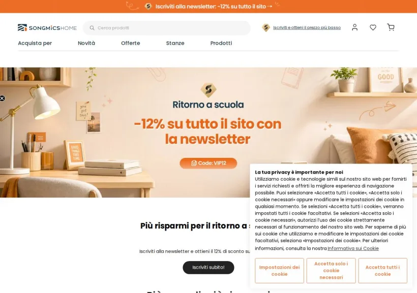 Schermata della pagina offerta di Songmicshome