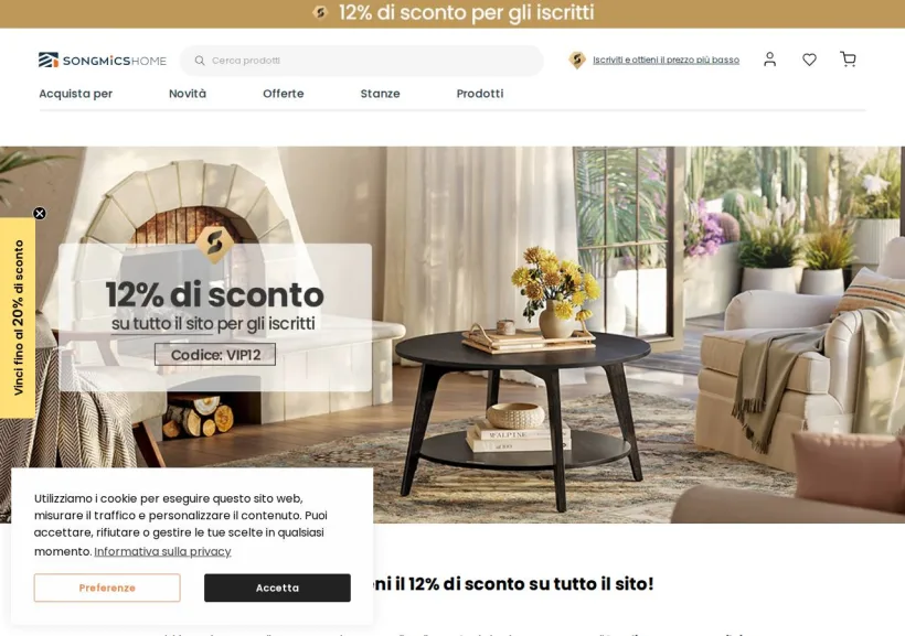 Schermata della pagina offerta di Songmicshome