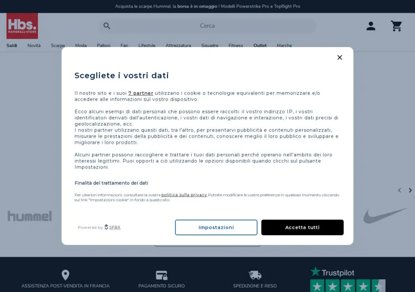 Schermata della pagina offerta di Handball-Store