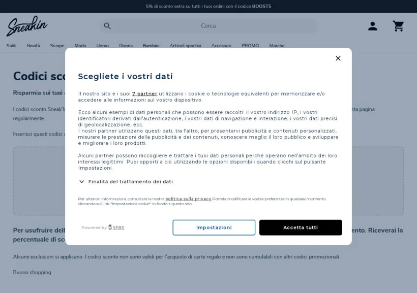 Schermata della pagina offerta di Sneakin