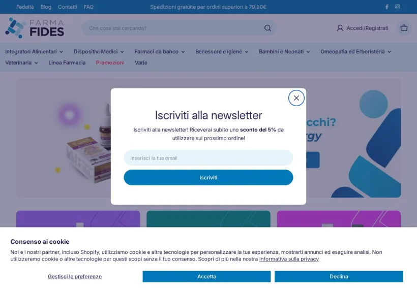 Schermata della pagina offerta di Farmafides