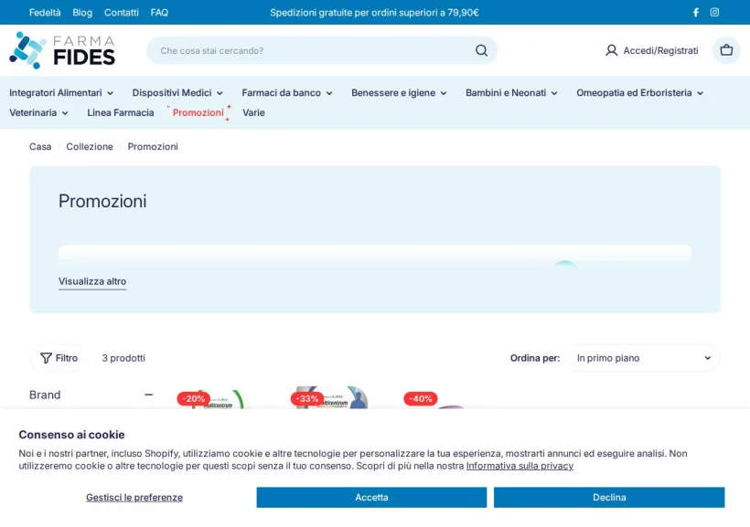 Schermata della pagina offerta di Farmafides