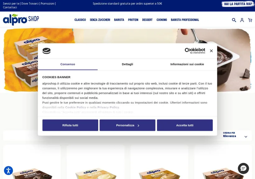 Schermata della pagina offerta di Alpro