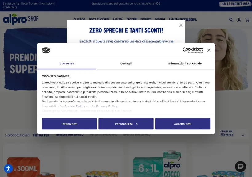 Schermata della pagina offerta di Alpro