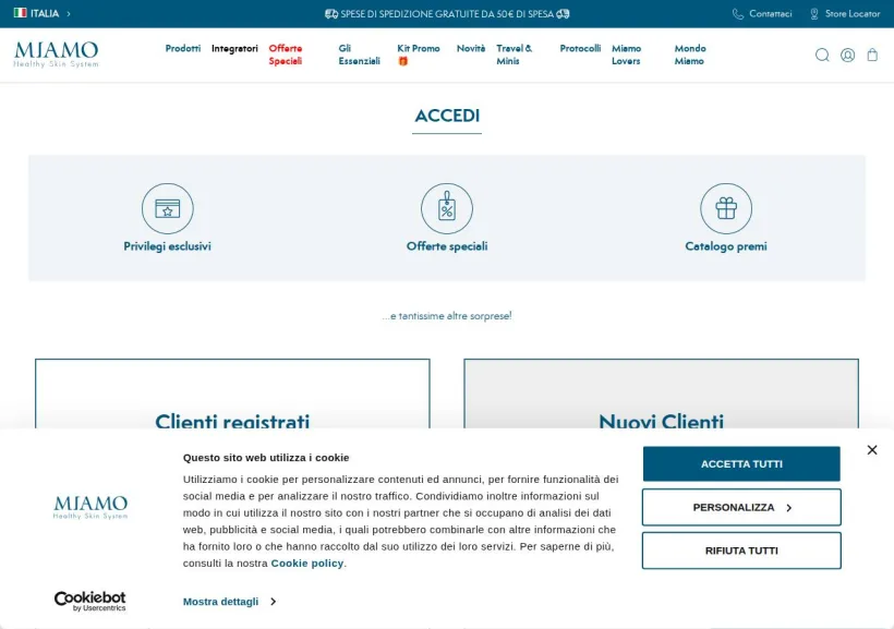 Schermata della pagina offerta di Miamo