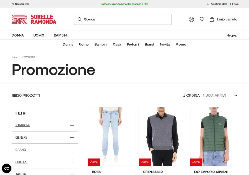 Schermata della pagina offerta di Sorelle Ramonda