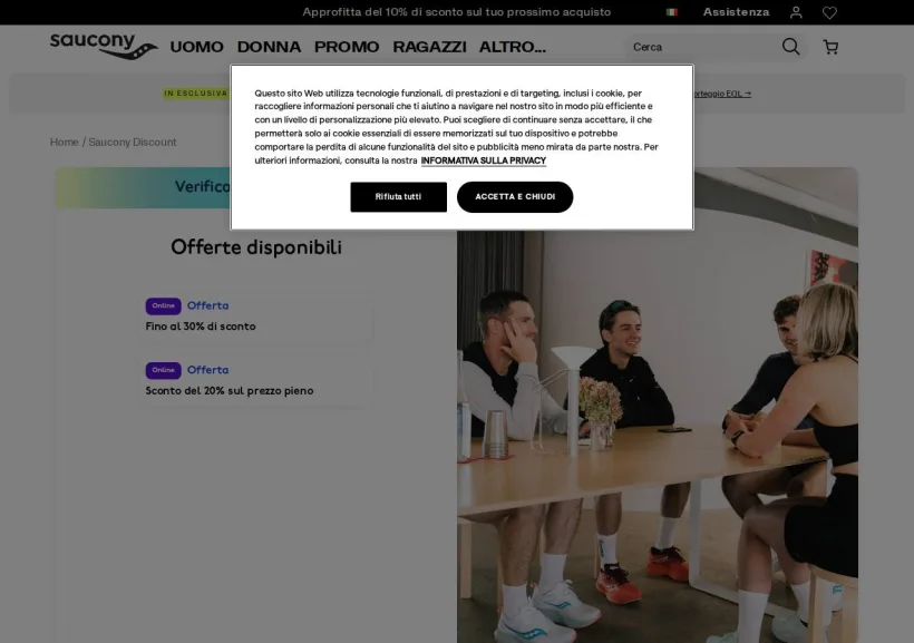 Schermata della pagina offerta di Saucony