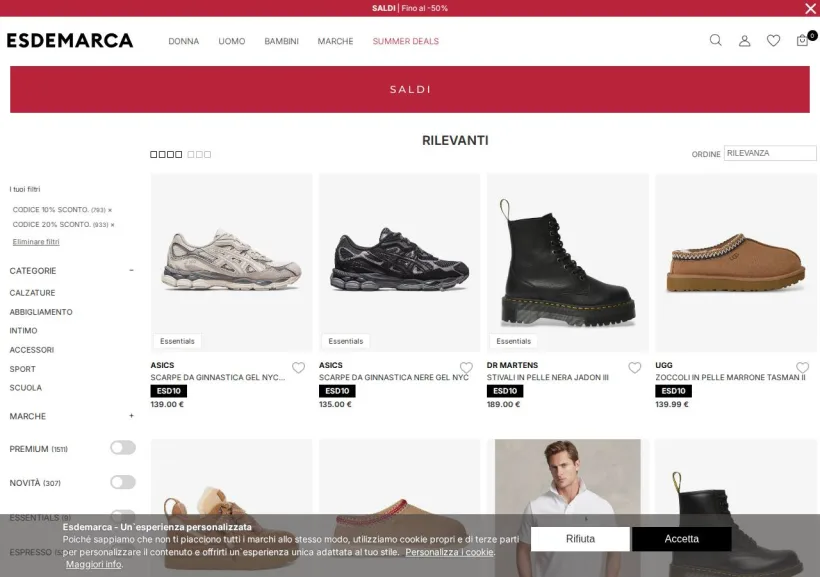 Schermata della pagina offerta di Esdemarca