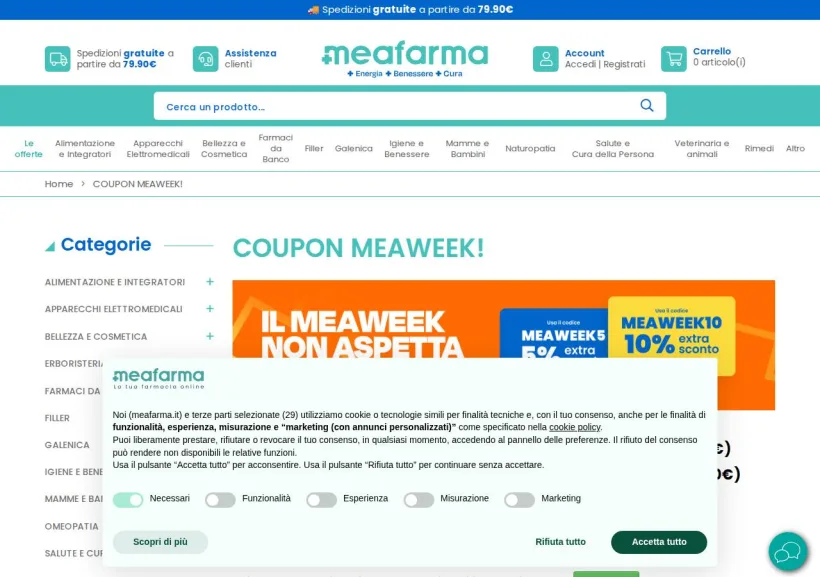 Schermata della pagina offerta di MeaFarma