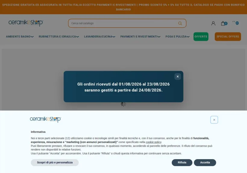 Schermata della pagina offerta di Ceramikeshop.it