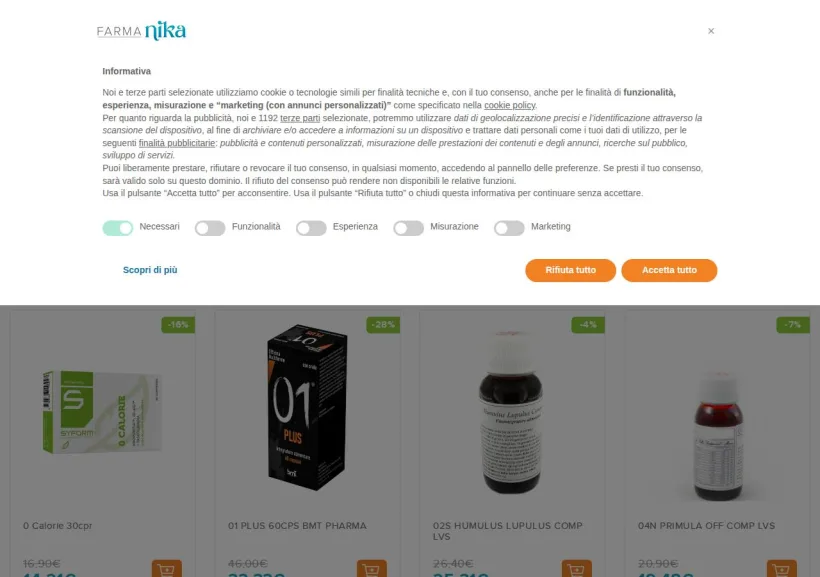 Schermata della pagina offerta di FarmaNika