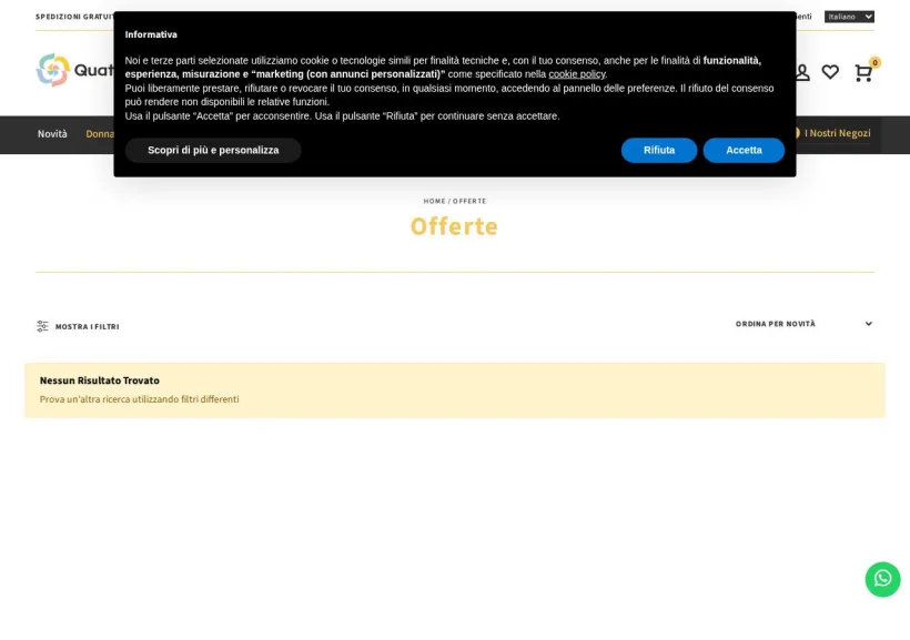Schermata della pagina offerta di Quattro Stagioni