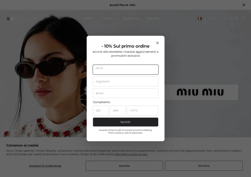 Schermata della pagina offerta di Ottica Galano