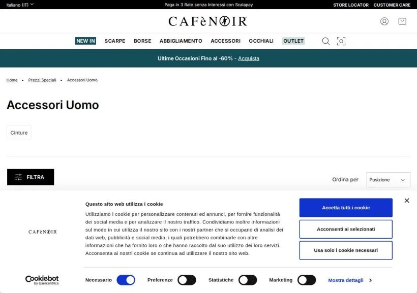Schermata della pagina offerta di CafèNoir 