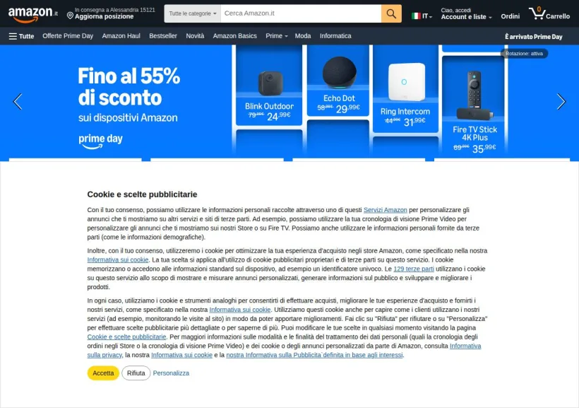 Schermata della pagina offerta di Amazon