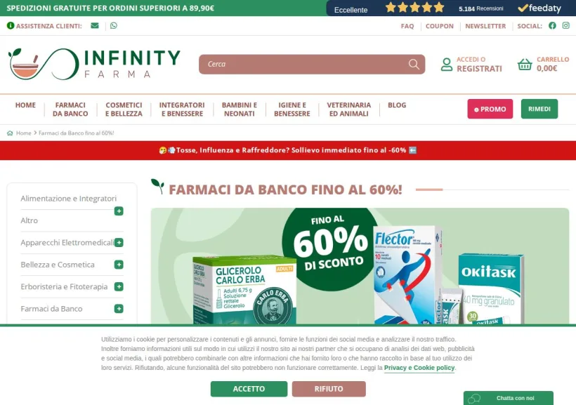 Schermata della pagina offerta di Infinity Farma