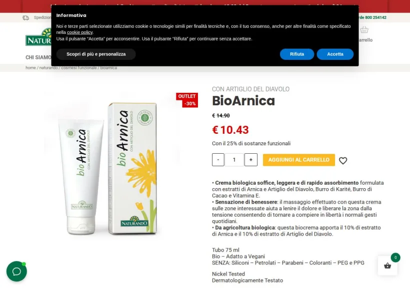 Schermata della pagina offerta di Naturando