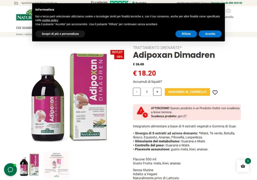 Schermata della pagina offerta di Naturando