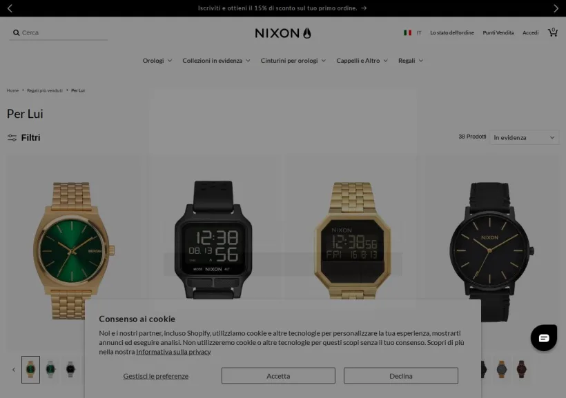 Schermata della pagina offerta di Nixon