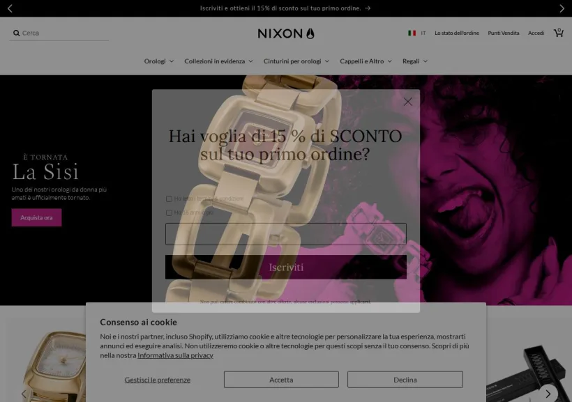 Schermata della pagina offerta di Nixon