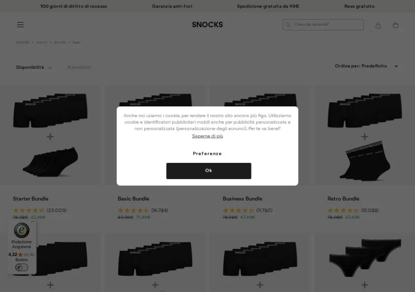 Schermata della pagina offerta di Snocks