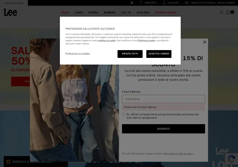Schermata della pagina offerta di Lee