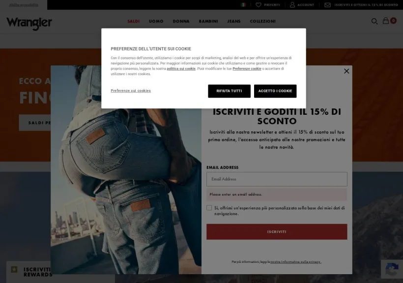 Schermata della pagina offerta di Wrangler