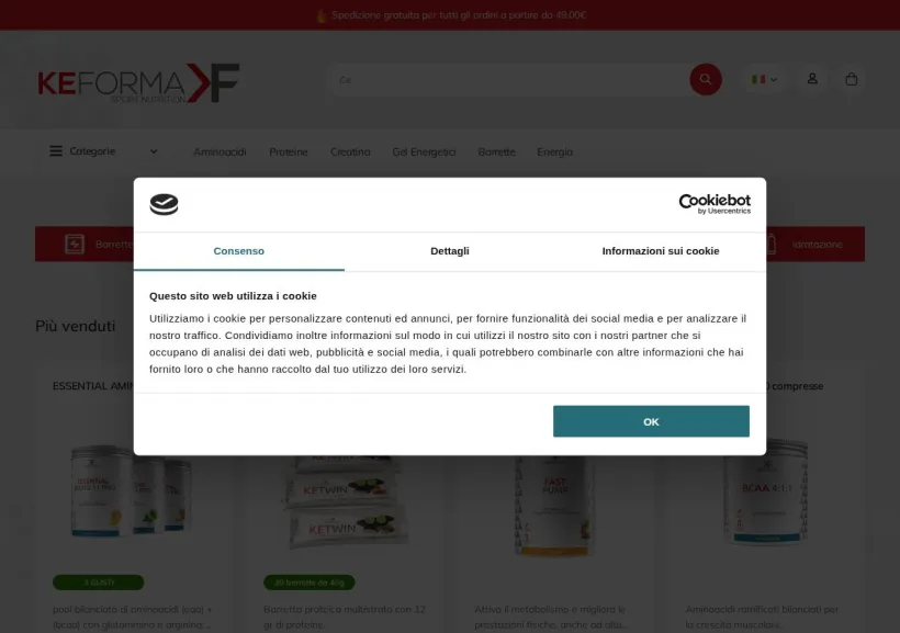Schermata della pagina offerta di KEFORMA Sport Nutrition