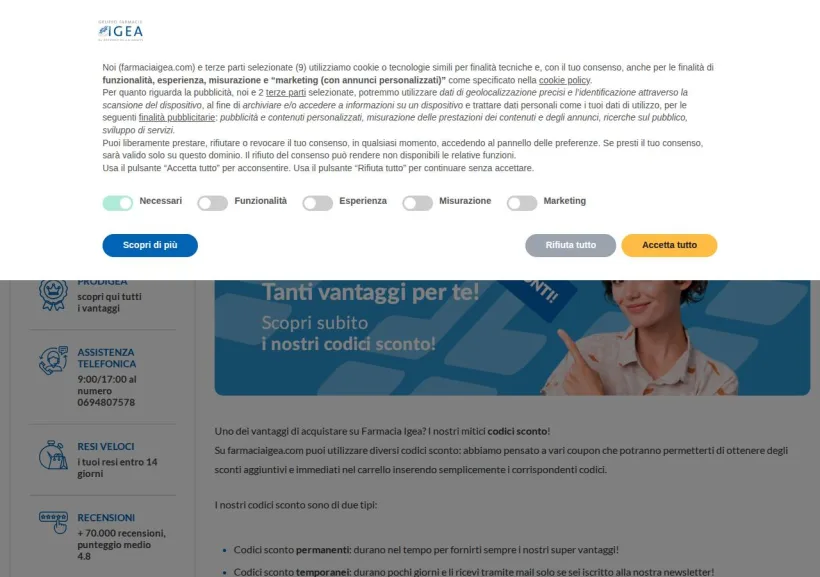 Schermata della pagina offerta di Farmacia Igea