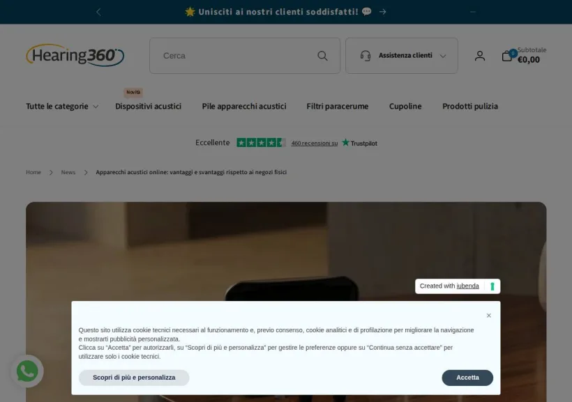 Schermata della pagina offerta di Hearing 360