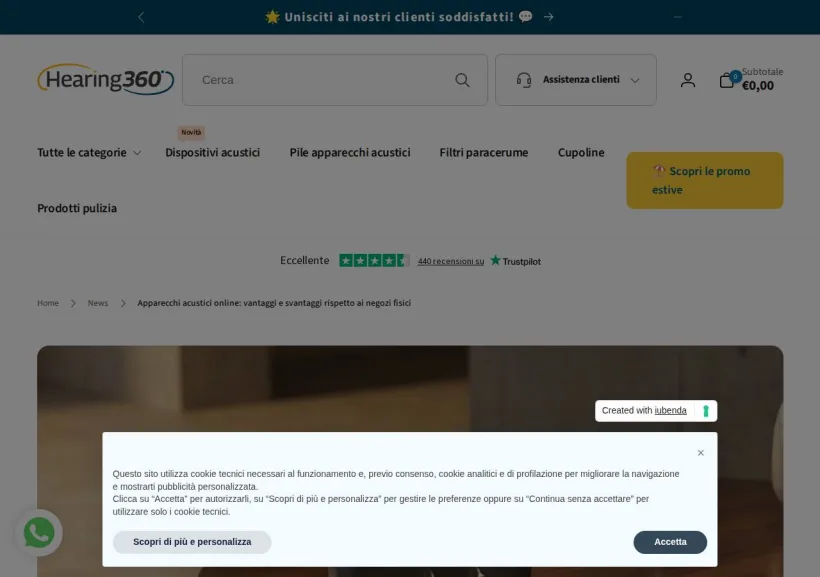 Schermata della pagina offerta di Hearing 360