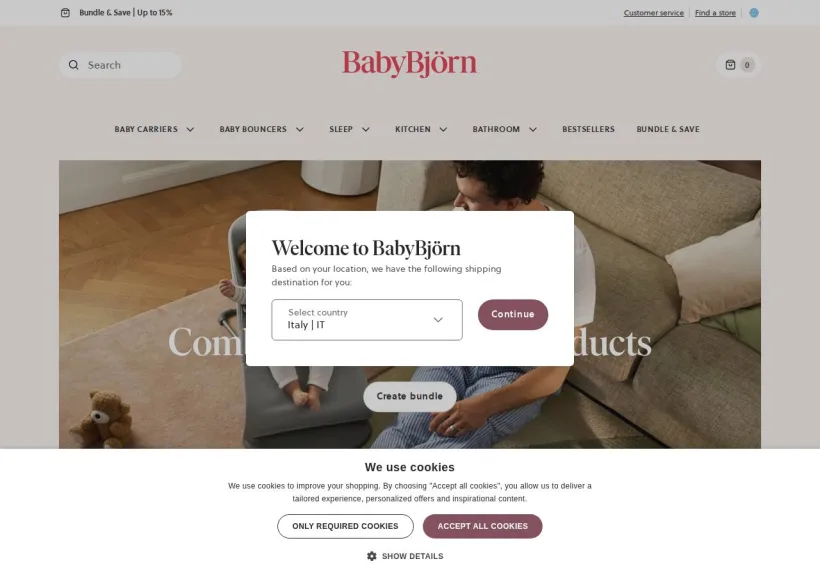 Schermata della pagina offerta di BabyBjörn