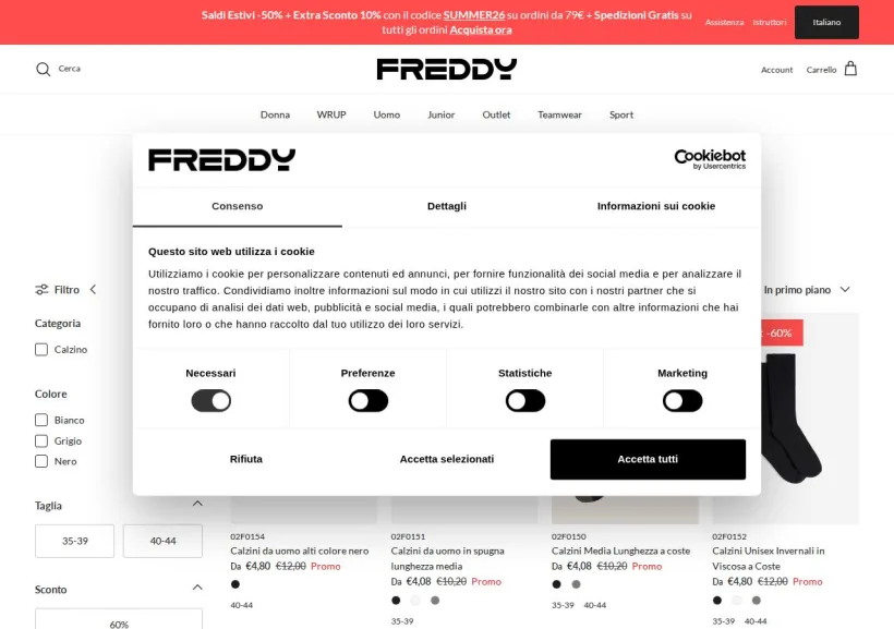 Schermata della pagina offerta di Freddy