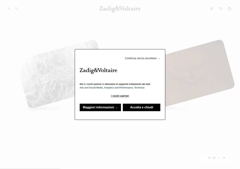 Schermata della pagina offerta di Zadig & Voltaire