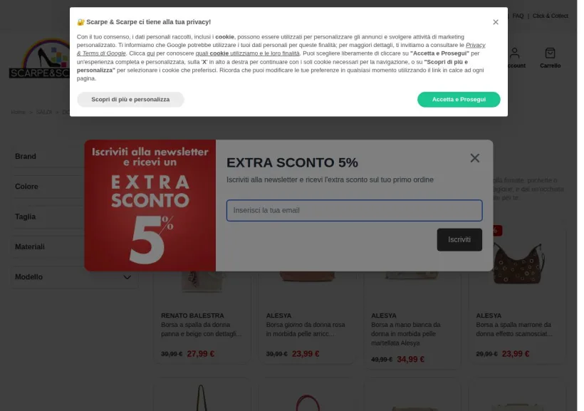 Schermata della pagina offerta di Scarpe&Scarpe