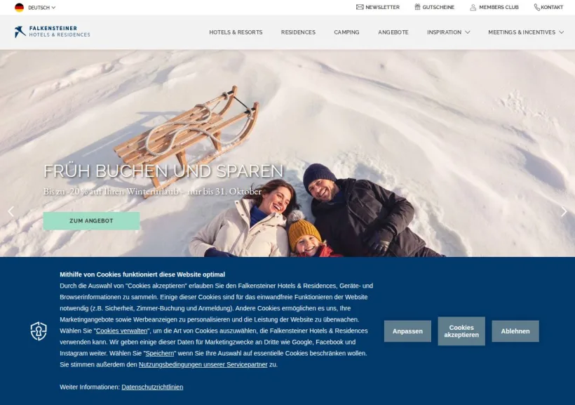 Schermata della pagina offerta di Falkensteiner