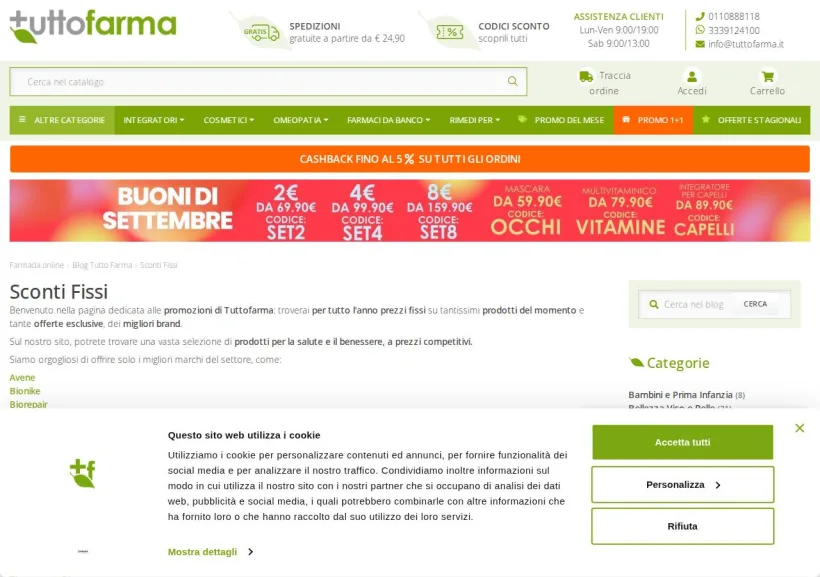 Schermata della pagina offerta di Tuttofarma