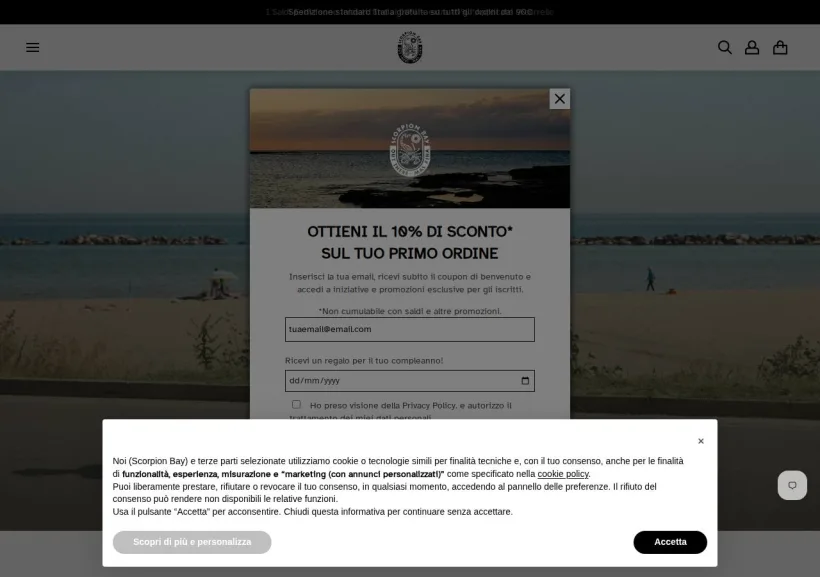 Schermata della pagina offerta di Scorpion Bay