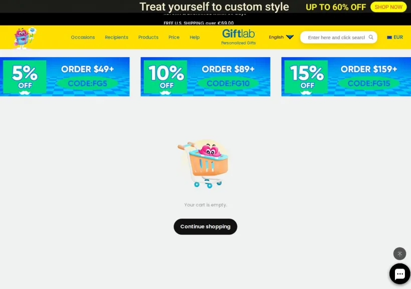 Schermata della pagina offerta di Giftlab
